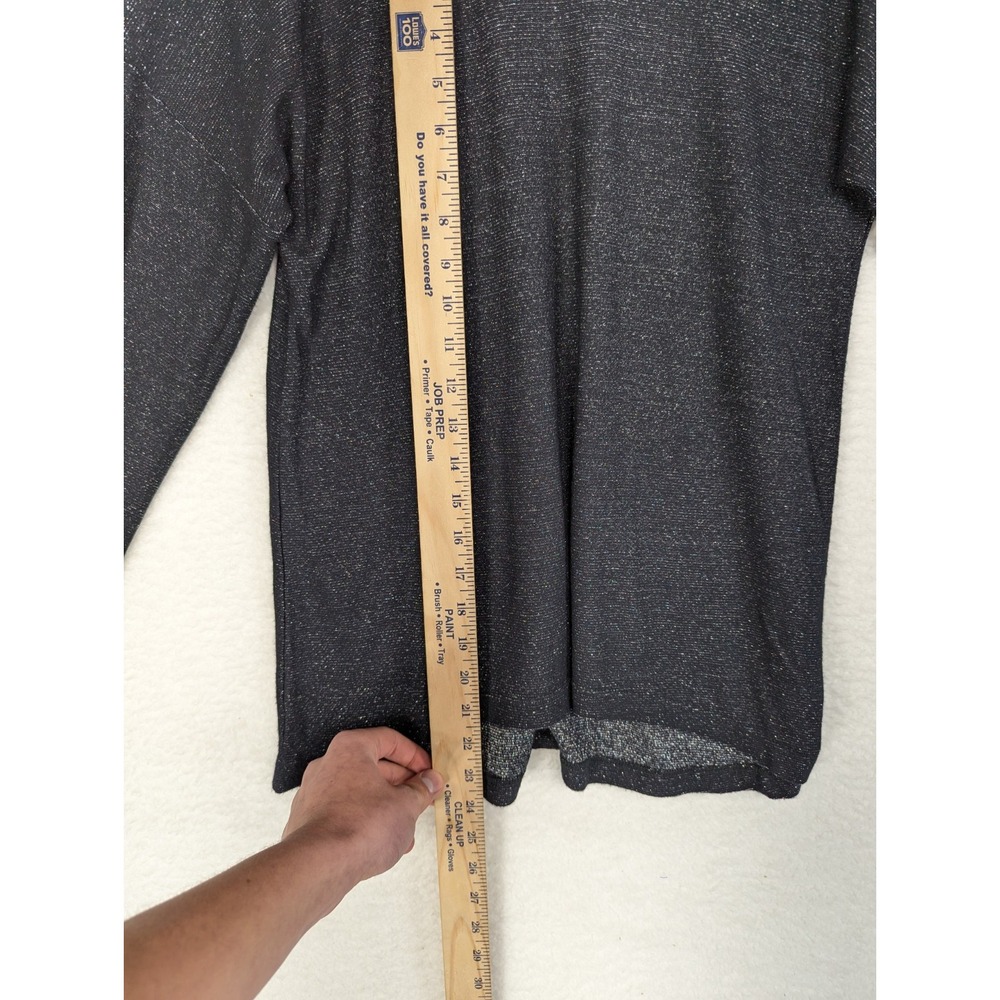 Loup Mock Neck Long Sleeve Sparkle Black Gray Shimmer Glittery Blouse Shirt L - Picture 4 of 8